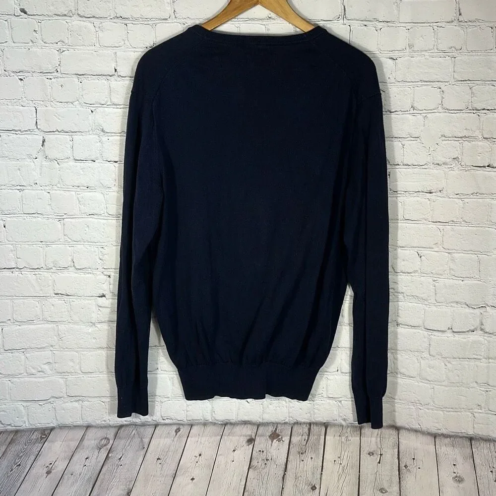 Polo Ralph Lauren Pima Cotton Mens  Vneck Sweater size L Large‎ Navy Blue